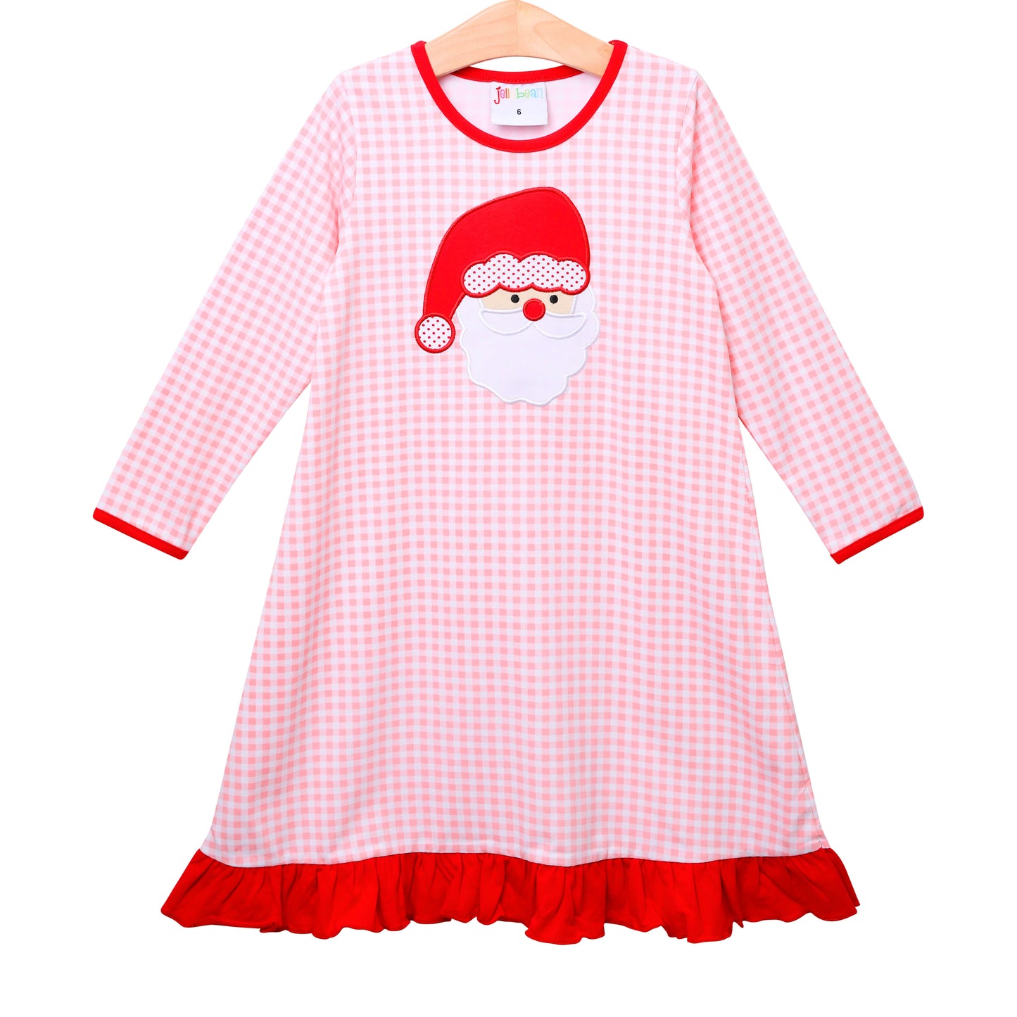 PRE-ORDER |Santa Face Pink Gingham Dress Jellybean by Smock Candy - Persnickety Shop