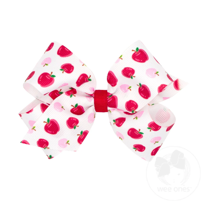 Medium Back to School Apple Print Grosgrain Hair Bow - Persnickety Shop