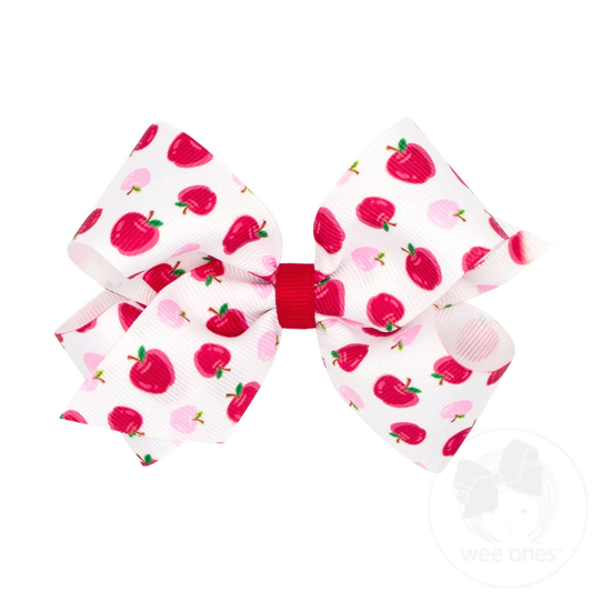 Medium Back to School Apple Print Grosgrain Hair Bow - Persnickety Shop