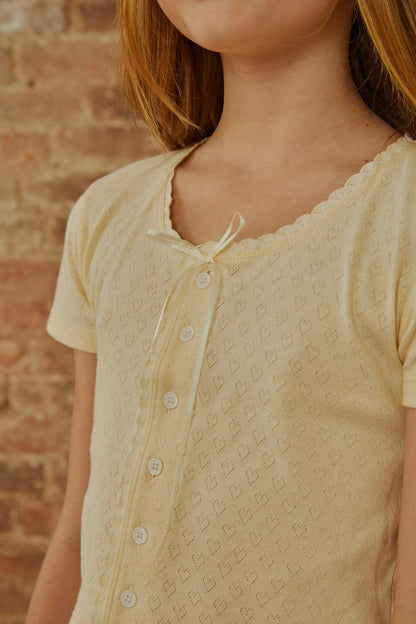 Reese Pastel Yellow With Yellow Lace Heart Pointelle Baby Tee - Persnickety Shop