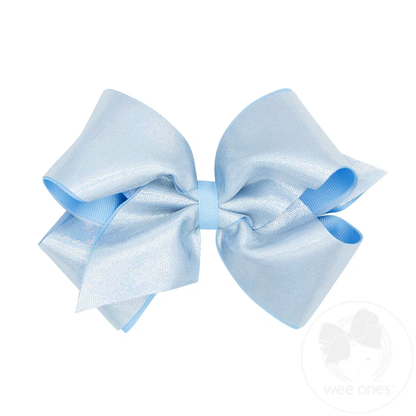 Wee Ones Blue King Mirror Dot and Grosgrain Overlay Hair Bow