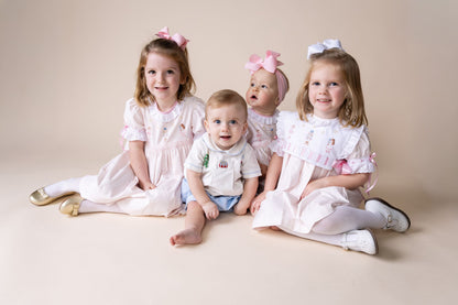 Percy and Tyne CLARA BLOOMER SET - PINK BITTY DOT CORDUROY W/ NUTCRACKER EMBROIDERY