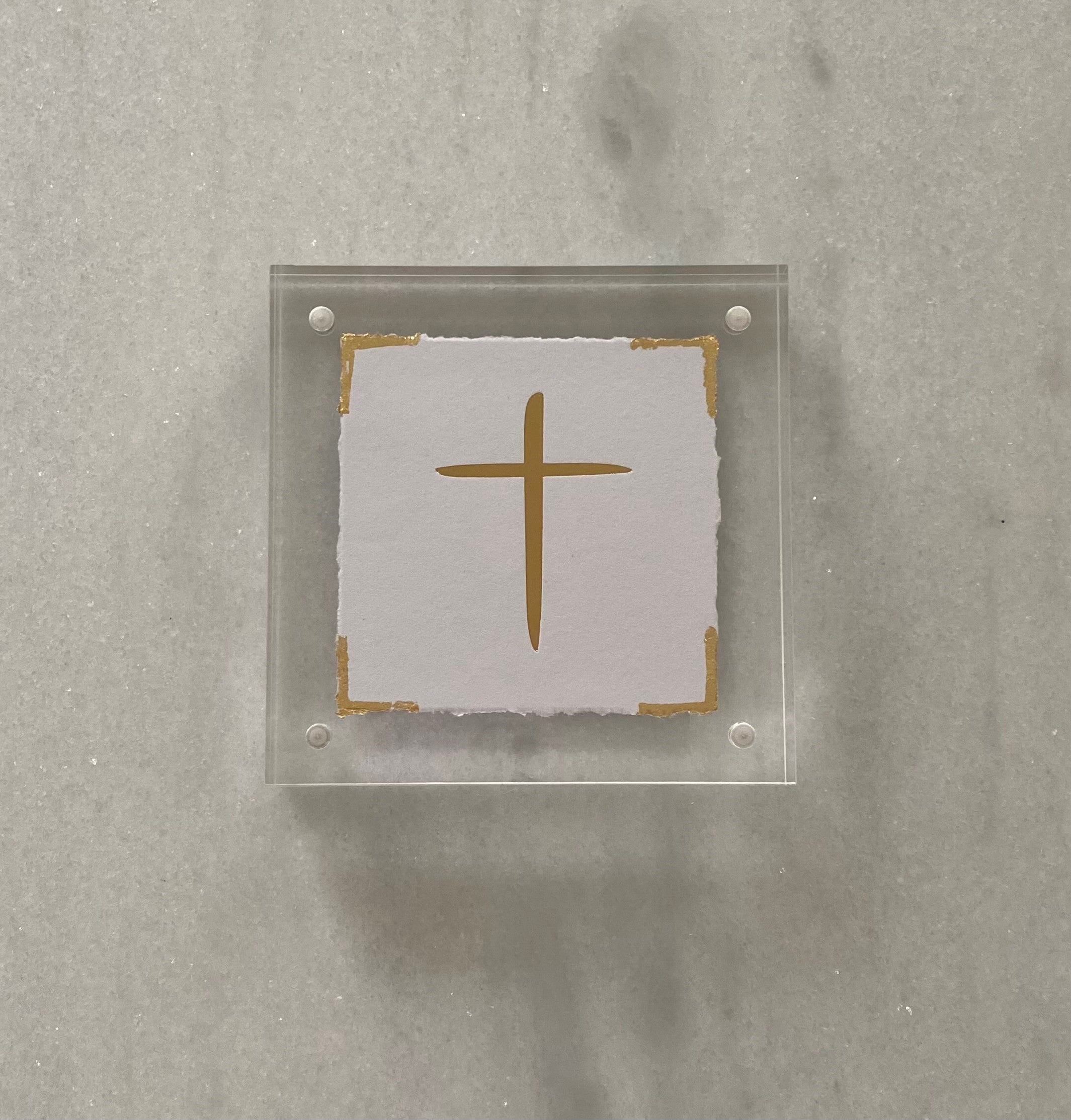 3X3 Acrylic Gold Embossed Cross - Persnickety Shop