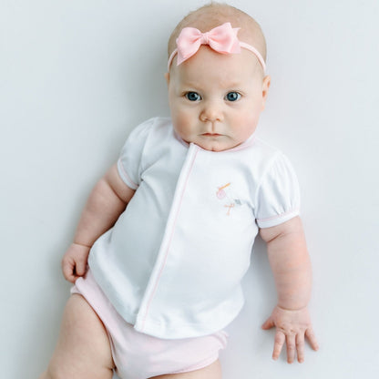 Magnolia Baby Vintage Stork Hand-Embroidered Diaper Cover Set - Pink