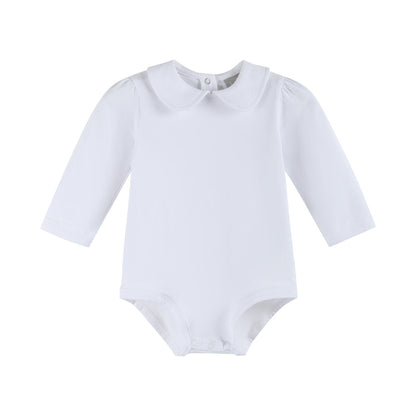 White Collared Unisex Long Sleeve Bodysuit Romper - Persnickety Shop