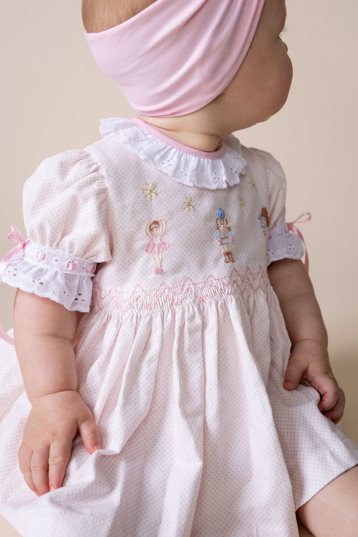 Percy and Tyne CLARA BLOOMER SET - PINK BITTY DOT CORDUROY W/ NUTCRACKER EMBROIDERY