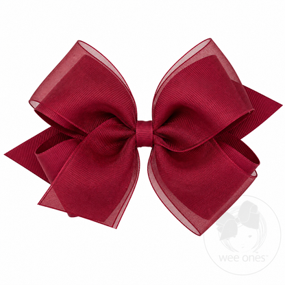 Wee Ones Cranberry King Organza and Grosgrain Overlay Hair Bow