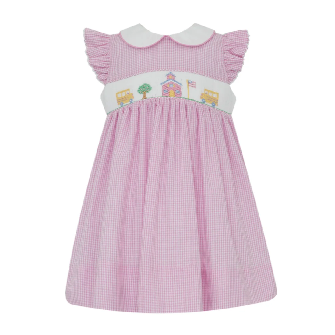 Petit Bebe Flutter-sleeve Collared Dress with Smocking - School House