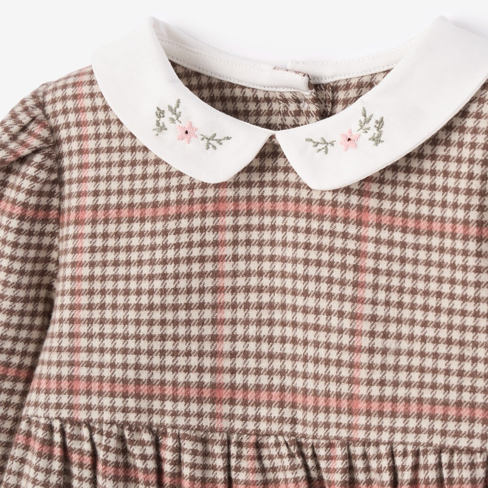 GLEN PLAID BUBBLE W/ EMBROIDERED PETER PAN COLLAR