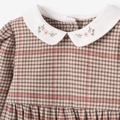 GLEN PLAID BUBBLE W/ EMBROIDERED PETER PAN COLLAR