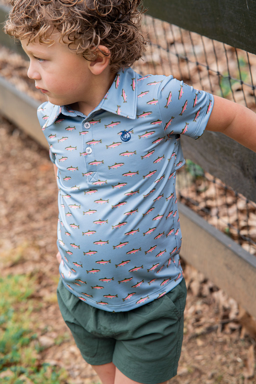 PRODOH Boy's Short Sleeve Pro Performance Polo in Rainbow Trout Print
