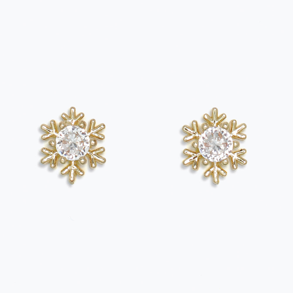 Earrings-Gold Snowflake with CZ
