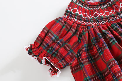 Lil Cactus Red Christmas Plaid Smocked Bishop Dress