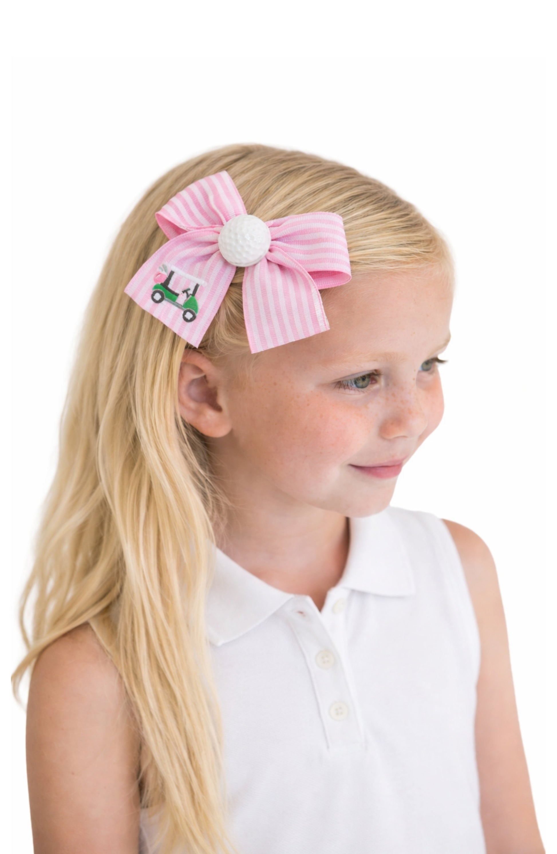 Bits & Bows Golf Ball Seersucker Hair Bow- Pink - Persnickety Shop