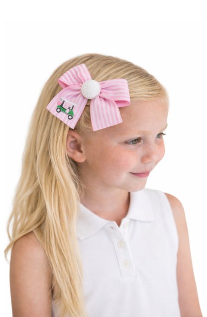 Bits & Bows Golf Ball Seersucker Hair Bow- Pink - Persnickety Shop