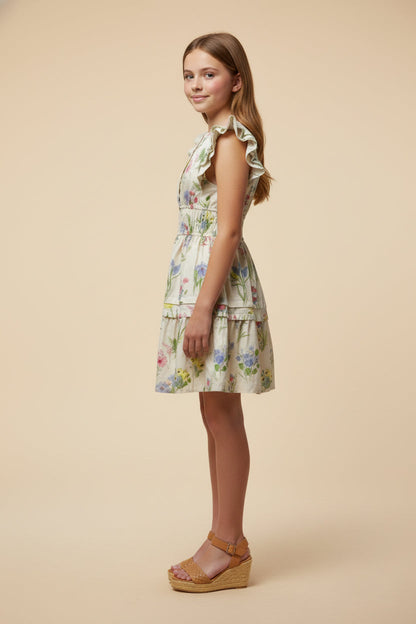 Girls Block Floral Smocked Waist Ruffle Tank Dress - Persnickety Shop
