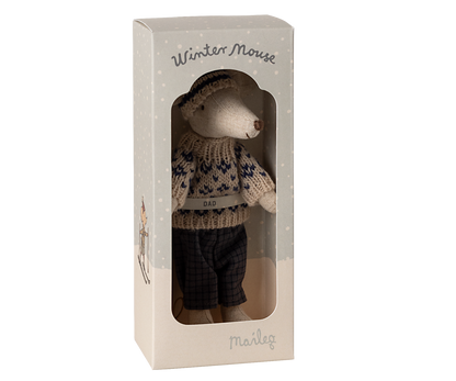 PREORDER Maileg NEW Winter mouse with ski set, Dad - Blue 17-4305