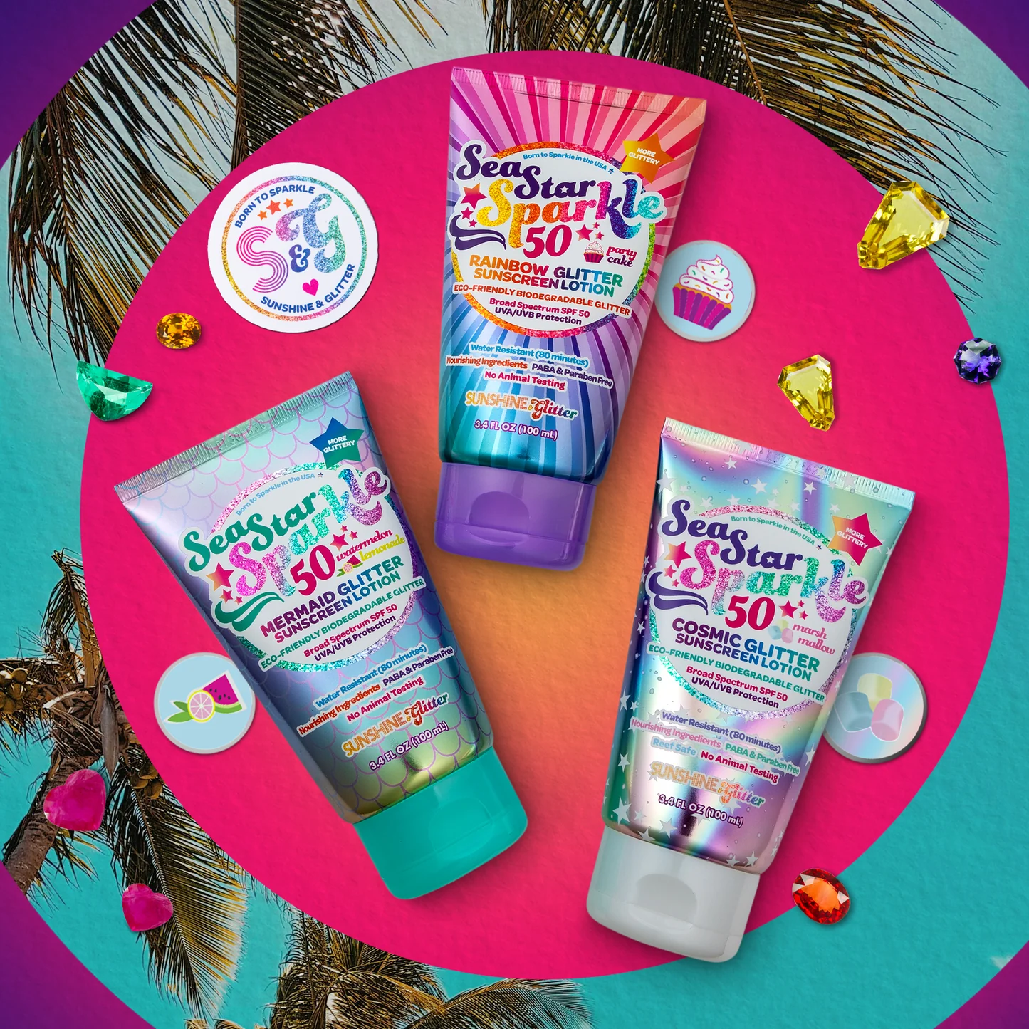 Sea Star Sparkle - Party Cake Scent - Glitter Sunscreen | Rainbow | SPF50 | 3.4 oz. - Persnickety Shop