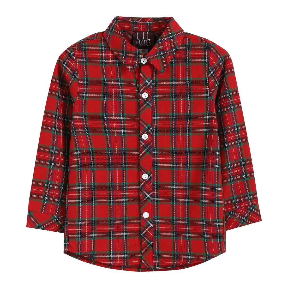 Lil Cactus *Pre-Order* Red & Green Gingham Button-Up