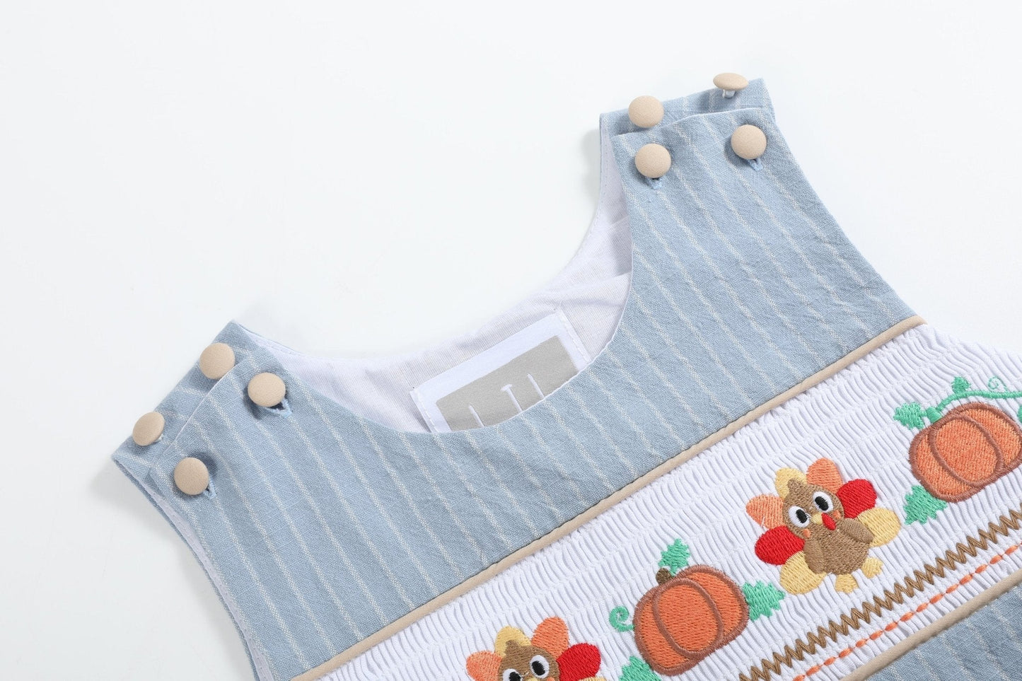 Light Blue Pinstripe Turkey Smocked Overalls - Persnickety Shop