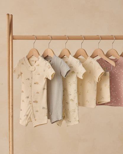 Zip Short Sleeve Sleeper || Sage Micro Stripe - Persnickety Shop