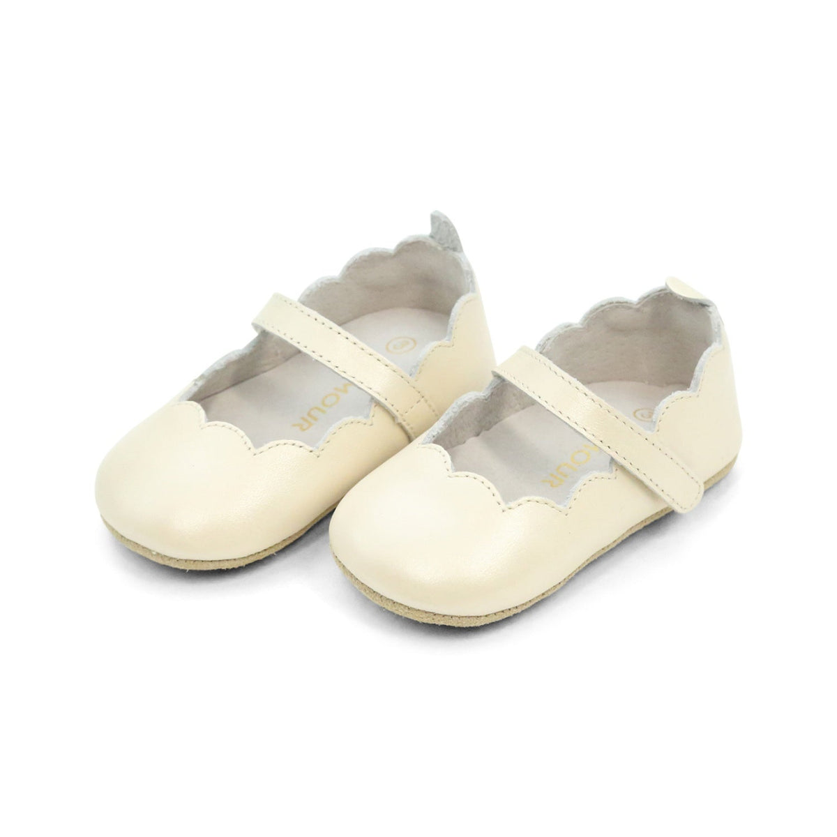 L'Amour Shoes I MIMI BABY GIRLS SCALLOPED MARY JANE LUXE SHIMMER OYSTER SUEDE CRIB SHOE (INFANT)