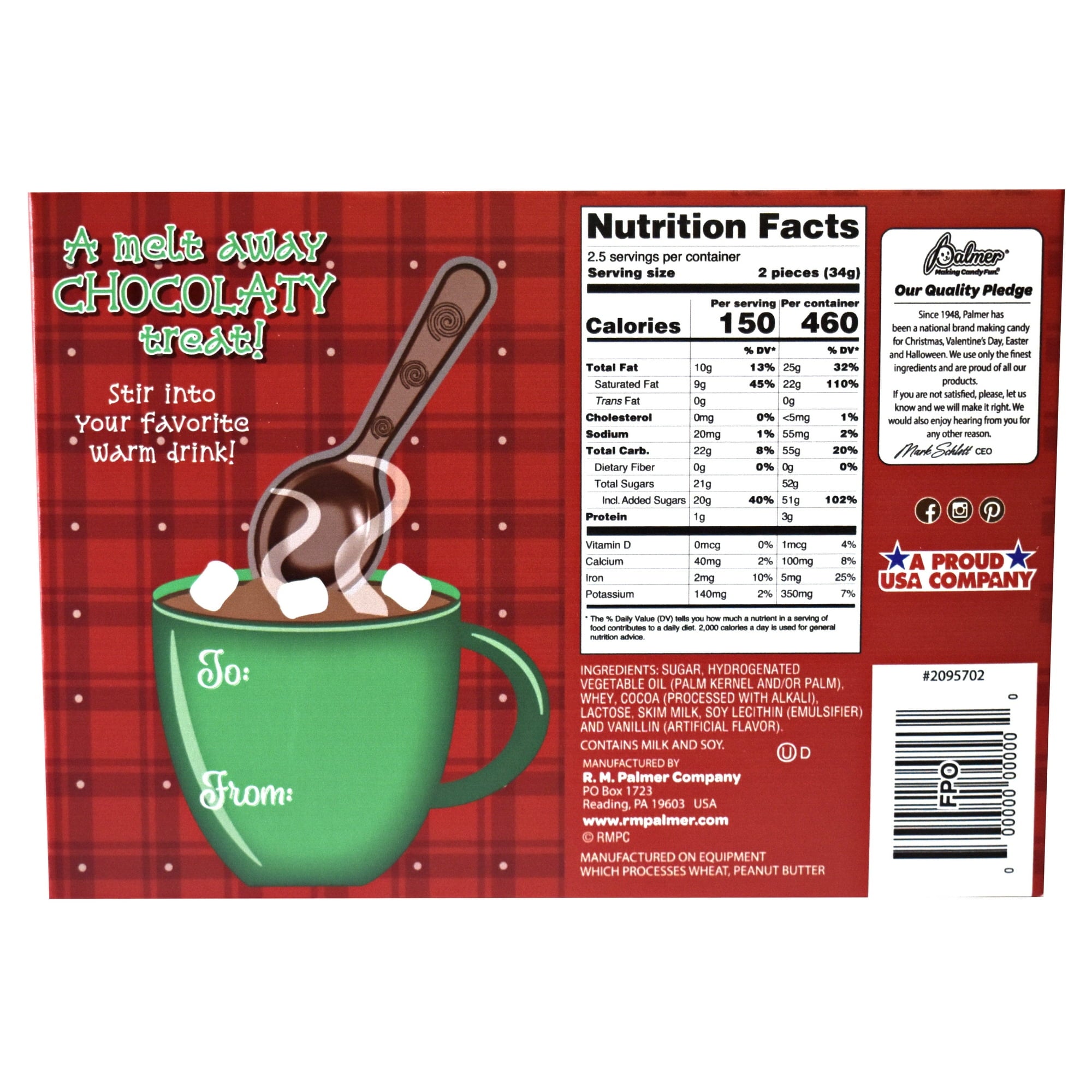 R.M. Palmer Holiday Stirring Spoons, Milk Chocolate Flavor, 4 Count