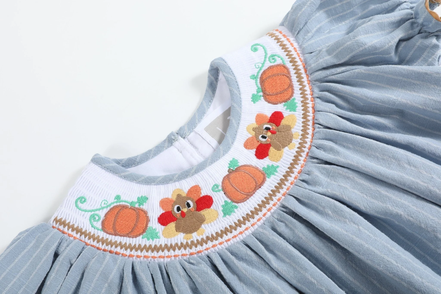 Light Blue Pinstripe Turkey Smocked Bishop Dress - Persnickety Shop
