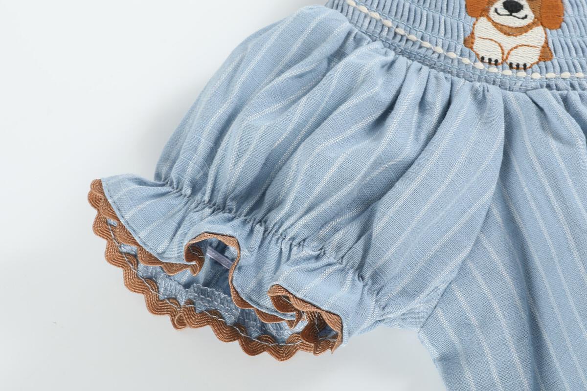 Lil Cactus *Pre-Order* Light Blue Puppy Smocked Bishop Dress