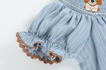 Lil Cactus *Pre-Order* Light Blue Puppy Smocked Bishop Dress