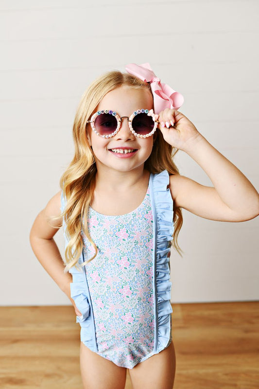Swoon Blue Ditsy Floral Ruffle Swimsuit - Persnickety Shop