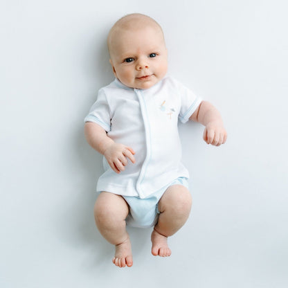 Magnolia Baby Vintage Stork Hand-Embroidered Diaper Cover Set - BLUE