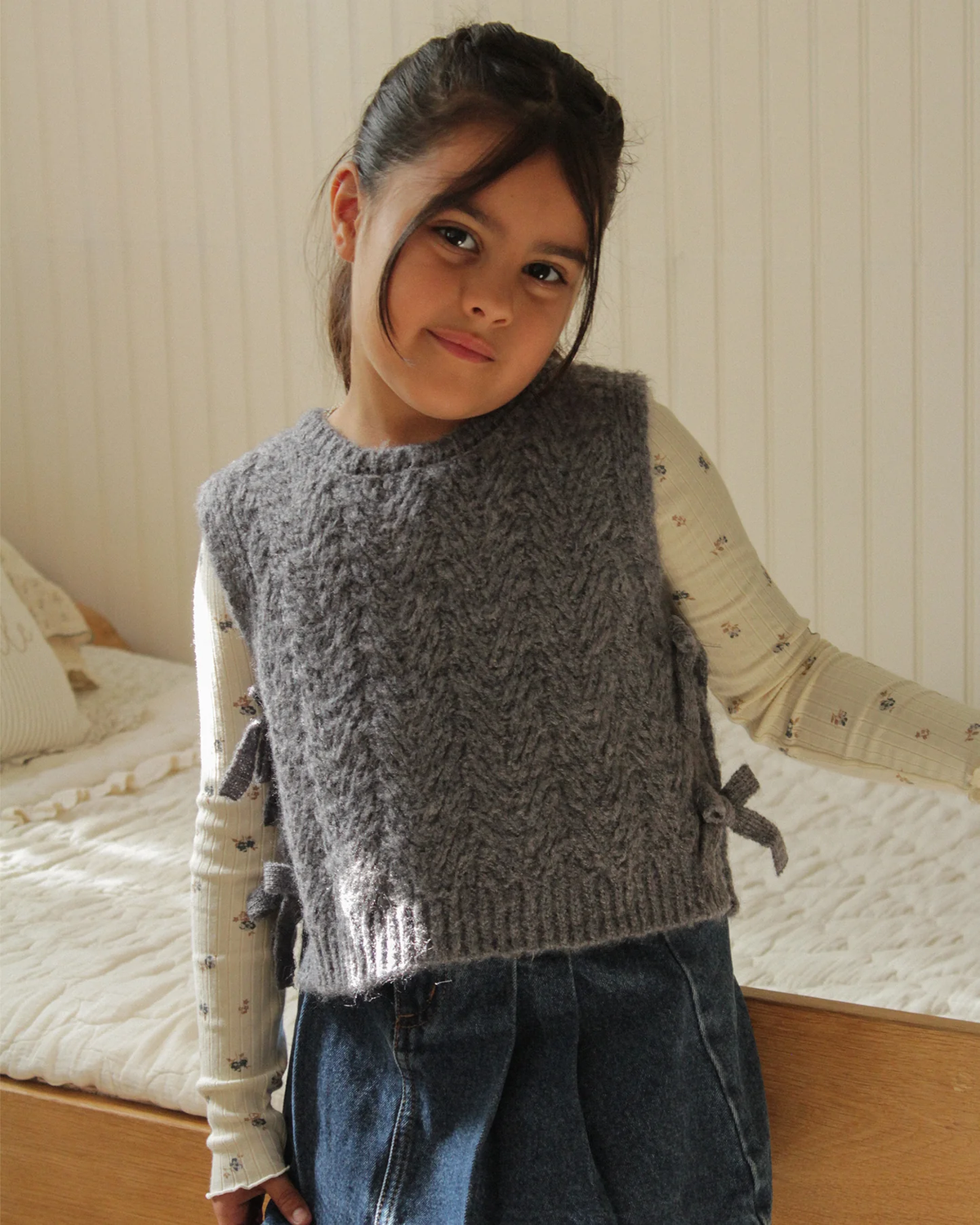 RYLEE + CRU RIBBED LONG SLEEVE NATURAL DITSY
