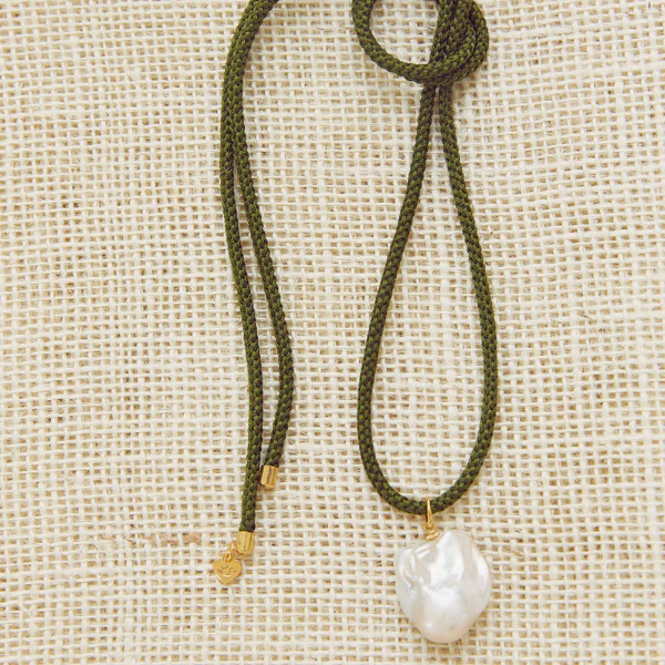 Olive Cord with Baroque Pearl Necklace - Persnickety Shop