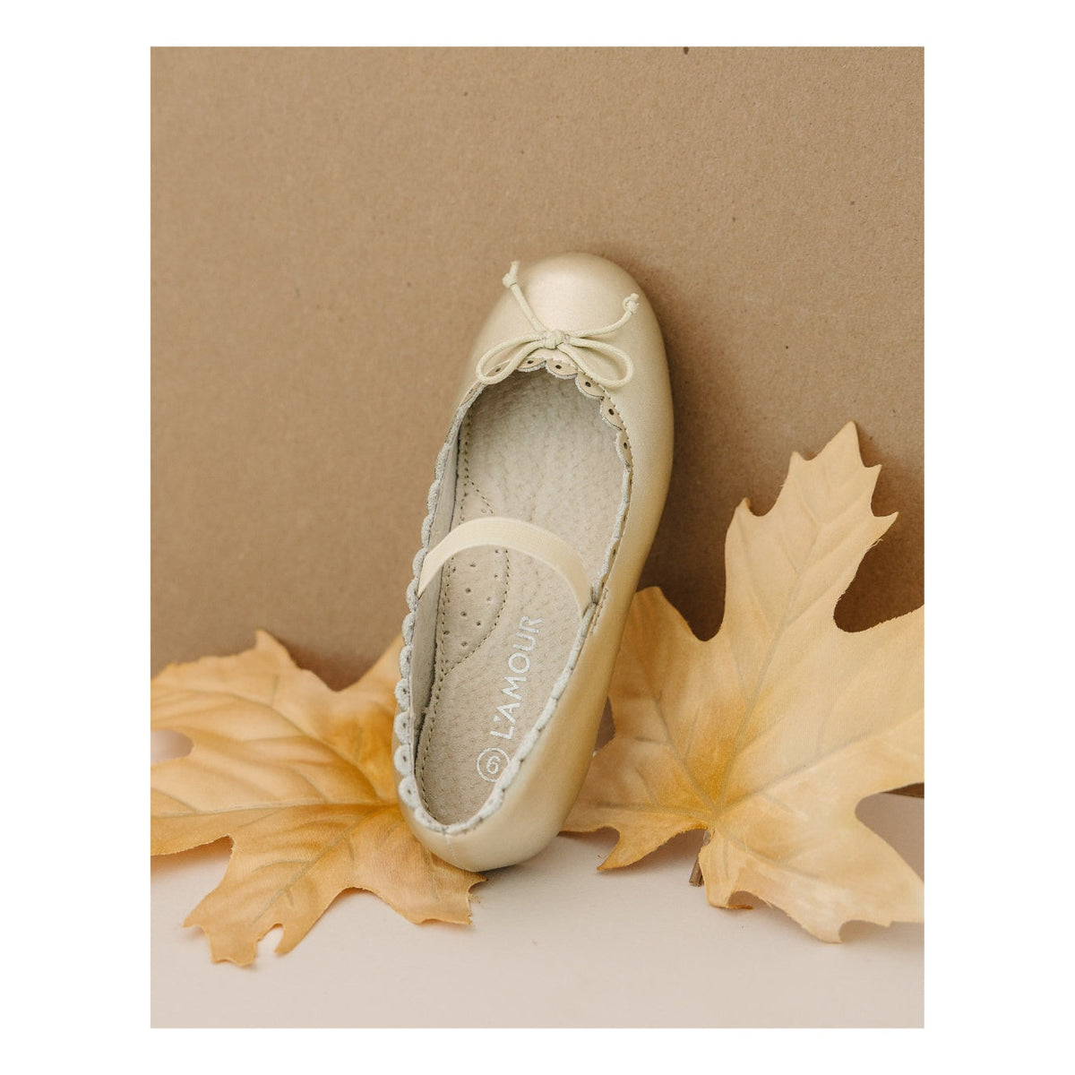 L'Amour GIRLS ELIZA SCALLOPED LEATHER BALLERINA FLAT GOLD