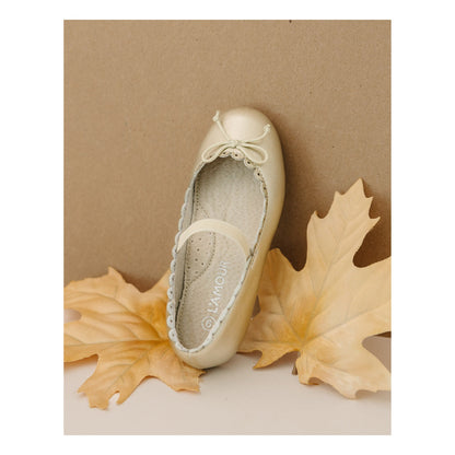 L'Amour GIRLS ELIZA SCALLOPED LEATHER BALLERINA FLAT GOLD