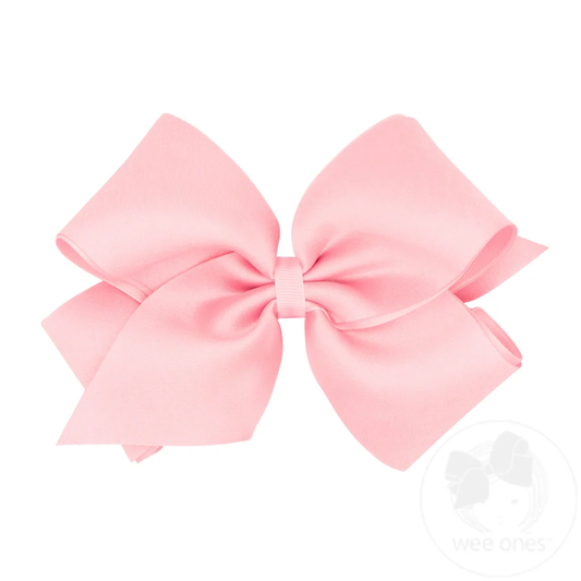 Wee Ones King LIGHT PINK  Crepe Satin with Grosgrain Underlay Hair Bow