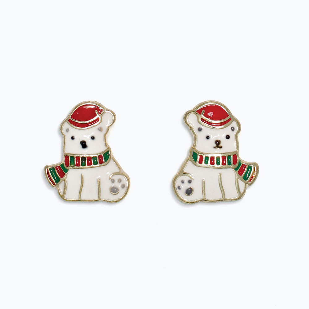 Earrings-Enameled Holiday Polar Bears