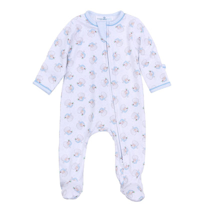 Magnolia Baby Santa Baby Print Ruffle Zip Footie - Blue - Persnickety Shop
