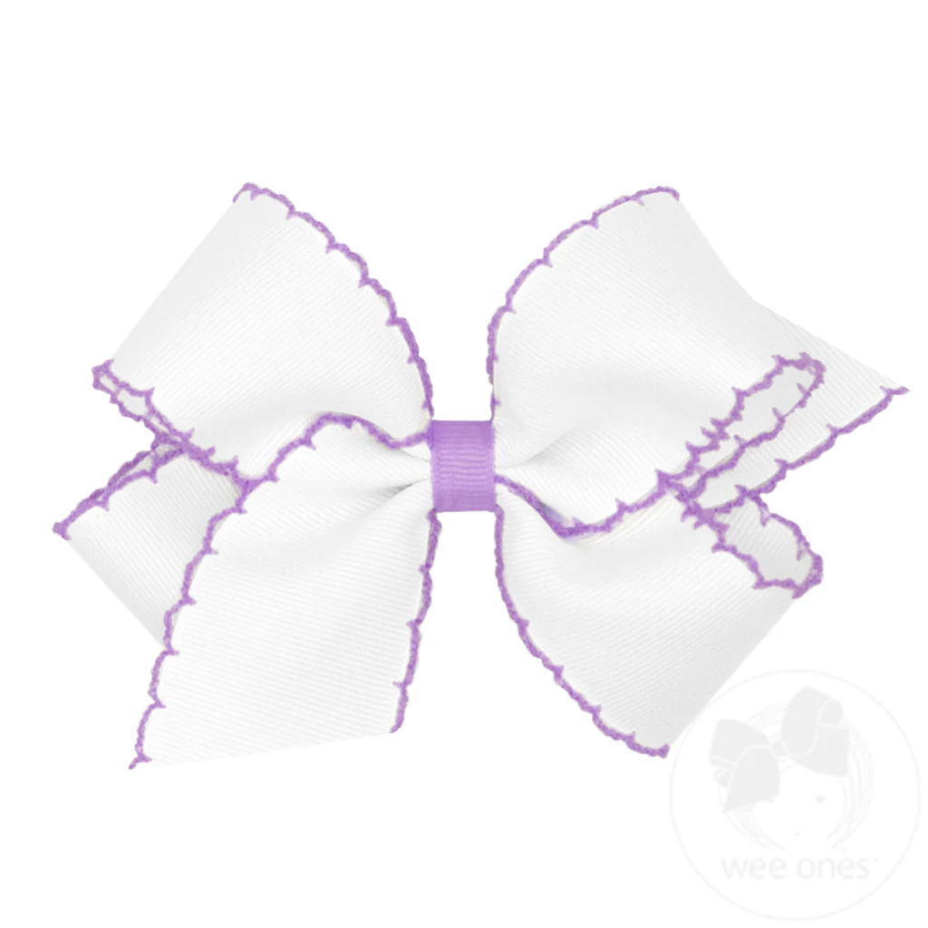 Wee Ones White/Lilac King  Moonstitch Grosgrain Hair Bow with Contrasting Wrap - Persnickety Shop