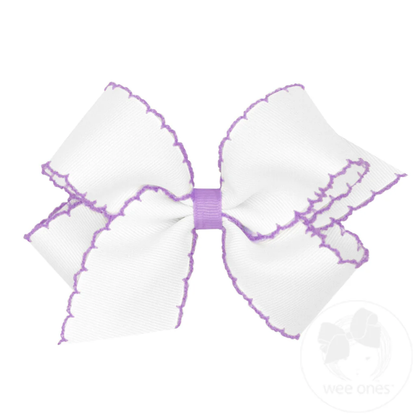 Wee Ones White/Lilac King  Moonstitch Grosgrain Hair Bow with Contrasting Wrap - Persnickety Shop