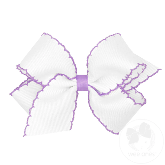 Wee Ones White/Lilac King  Moonstitch Grosgrain Hair Bow with Contrasting Wrap - Persnickety Shop