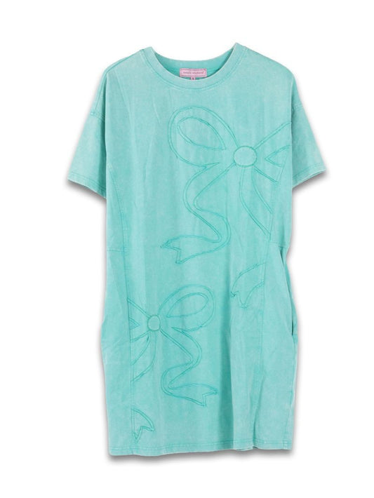 Simply Southern Girls Vintage Washed Bow Dress Teal - Persnickety Shop