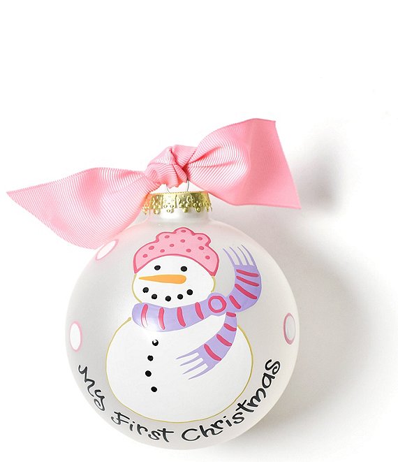 Coton Colors MY FIRST CHRISTMAS WITH SNOWMAN GIRL GLASS ORNAMENT