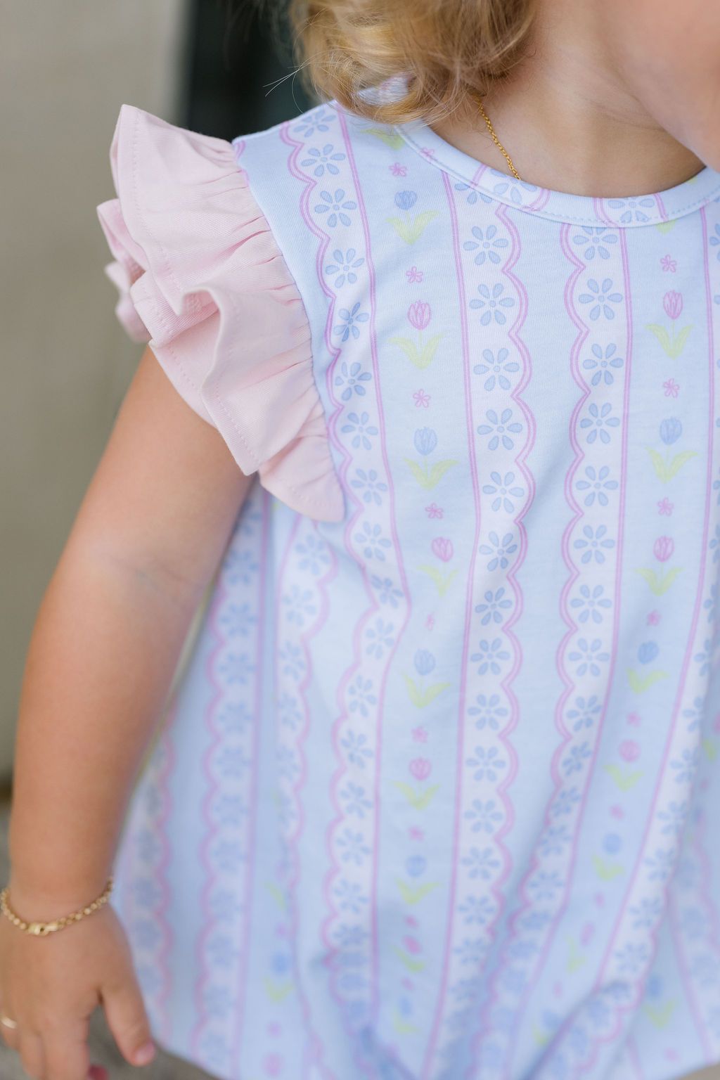 Blake Blue Floral Scallop Ruffle Shoulder Bubble - Persnickety Shop