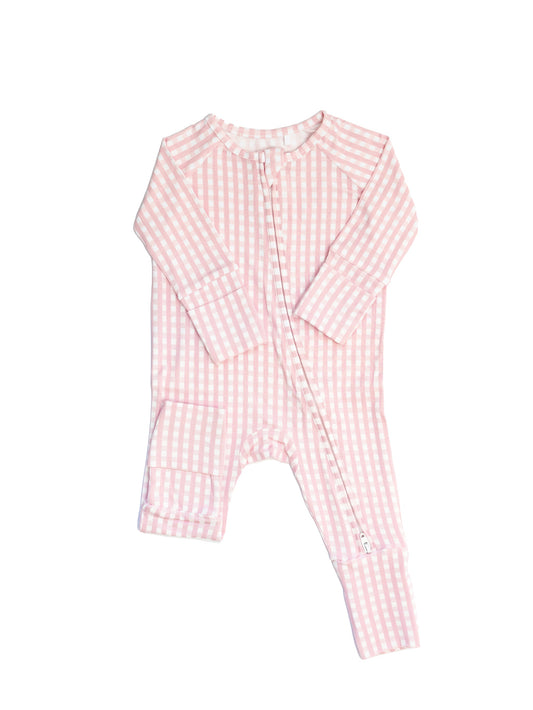 Girls Pink Gingham Sleep Romper