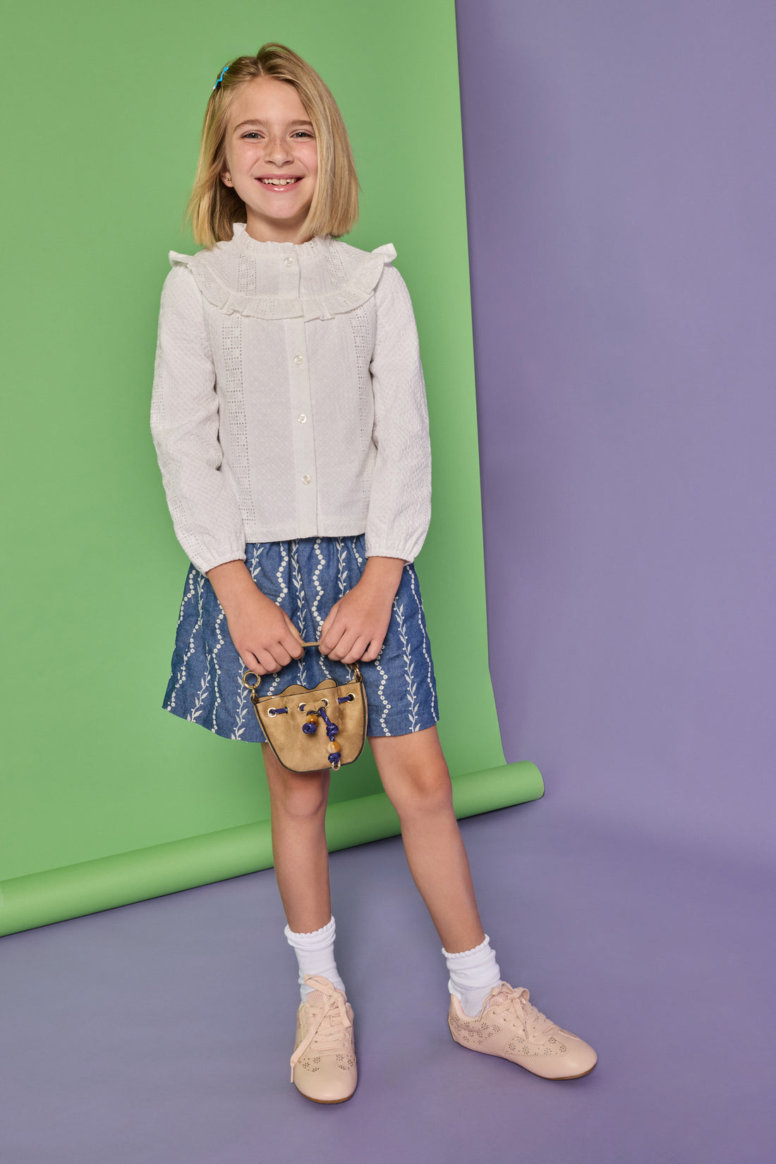 Bisby Portofino Skirt with Pockets - Chamonix Chambray Embroidery