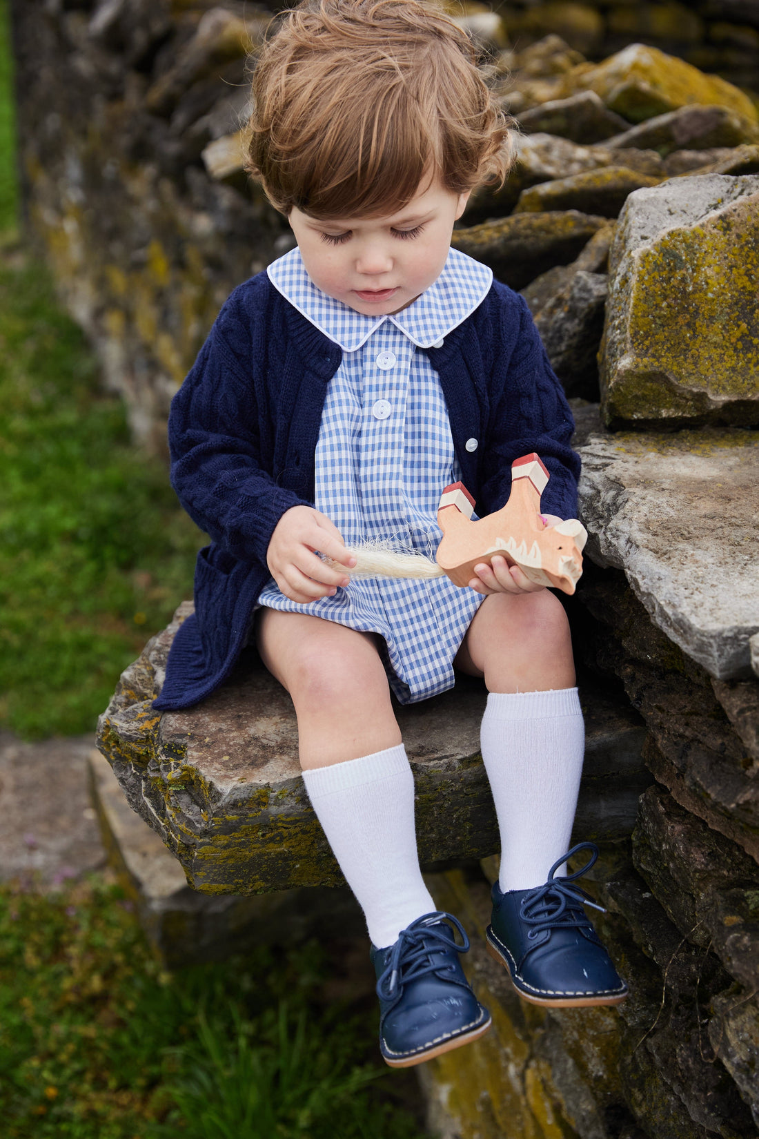 Little English Davant Bubble - Gray Blue Gingham