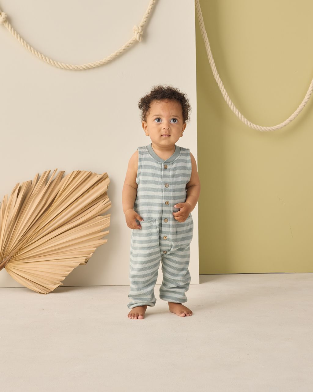 SUMMER WAFFLE JUMPSUIT SEA GREEN STRIPE - Persnickety Shop