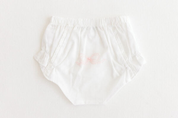 Terry Tots Diaper Cover – White With Pink Bow 3-6M